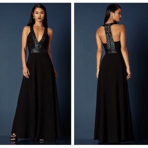 Dress the Population Black Sequin V-Neck Maxi Dress